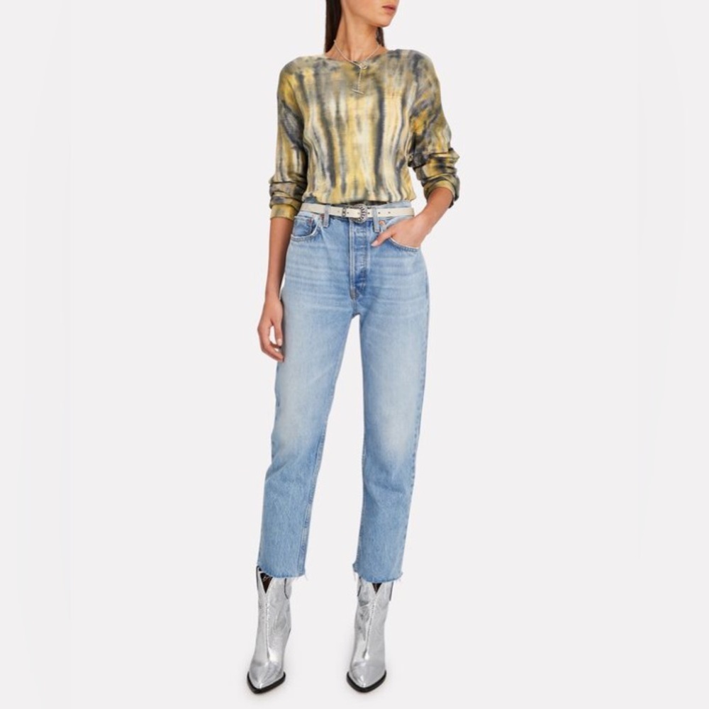 Re/Done Yellow and Black Tie-Dye Long Sleeve Tee